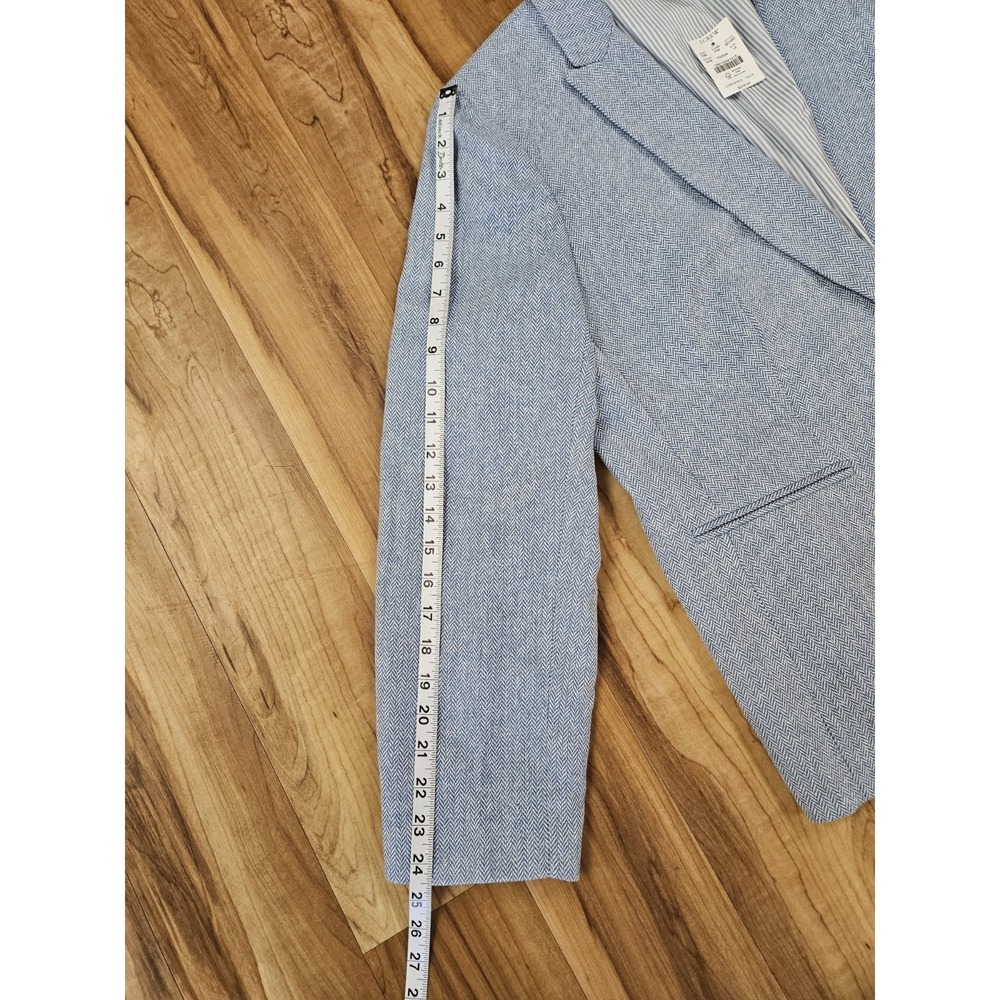 J.Crew Parka Blazer Linen Cotton Blend Womens SZ 18 Blue Herringbone One Button - Picture 11 of 14